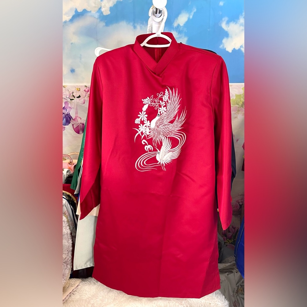 ao dai gam cach Tan Nam, Vietnamese Men’ contemporary long dress top red xl 🎁